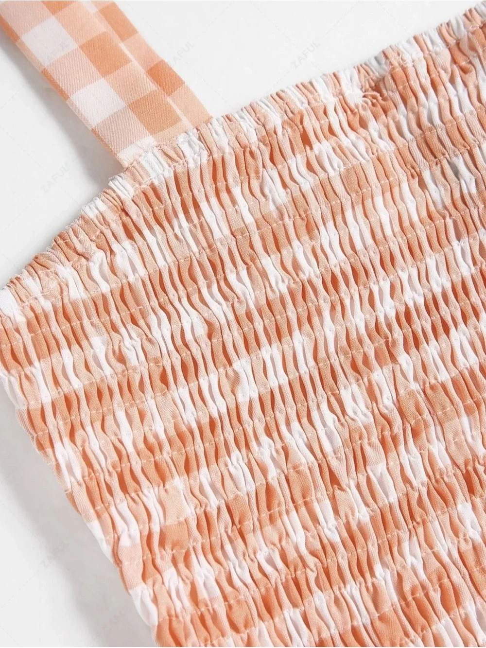 Girls Peach Gingham Smocked Sundress with Ruffle Hem